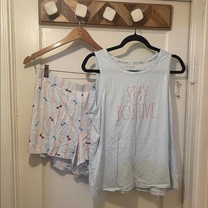 Rae Dunn Stay Positive! White Cotton Blend Pajamas